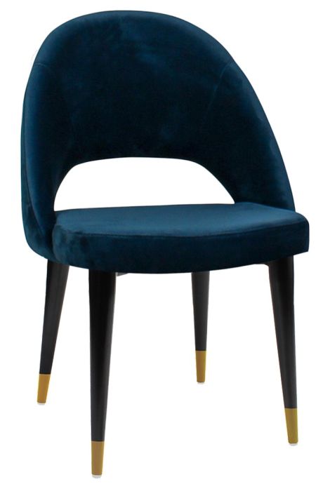 Chevron Royal Velvet Black and Brass Timber Leg Tub Chair