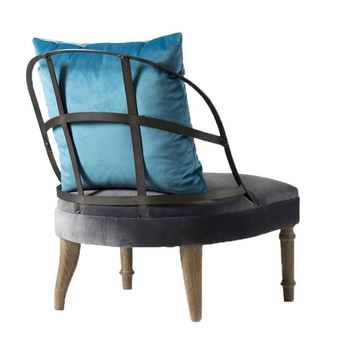 Jam Chair Grey Velvet Seat Aqua Cushion