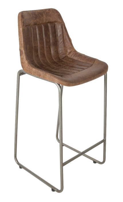 Leather Barstool with Iron Legs