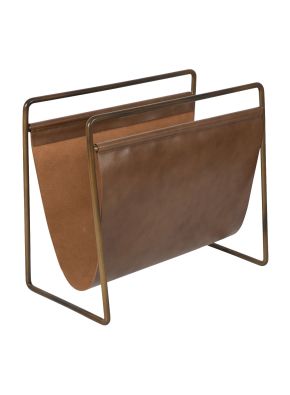 Leather Magazine Holder with Antique Brass Frame 