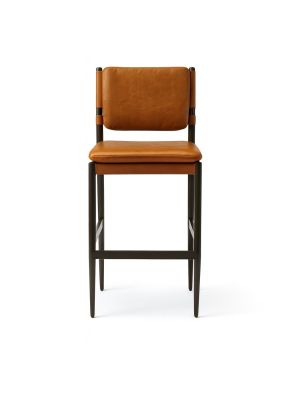 Bennett Commercial Bar Stool in tan cognac, front view.