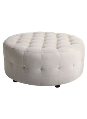 Round Ottoman w/Buttons on Top -Linen