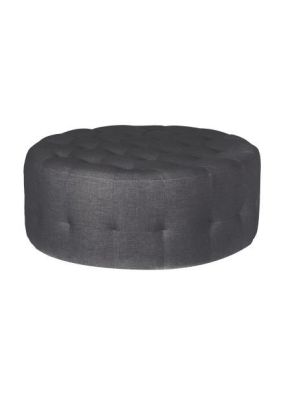 Round Ottoman w/Buttons on Top -Linen