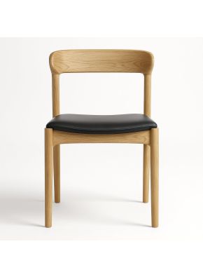 Helios Hospitality Chair in natural timber and black, front view.