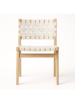 Orion Commercial Dining Chair in natural oak and off-white, front view.