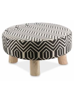 Croydon Cotton Printed Large Ottoman with Natural Wood Legs 