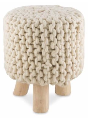 Kingsley Handwoven Wool Ottoman with Natural Wood Legs 